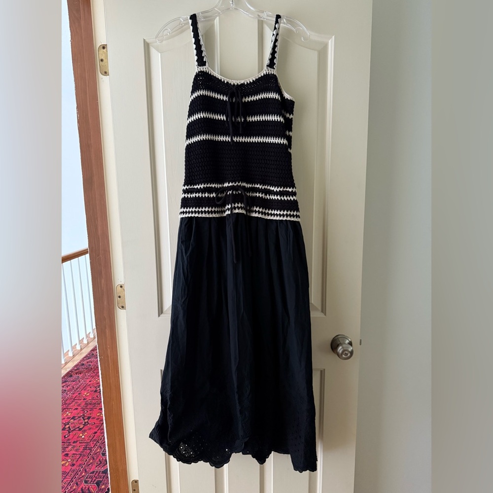 NWT En Saison Black and White Striped Mixed Media Maxi Dress